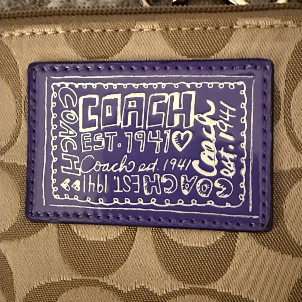 Coach Poppy Signature Tan and Purple Wristlet - Picture 2 of 4